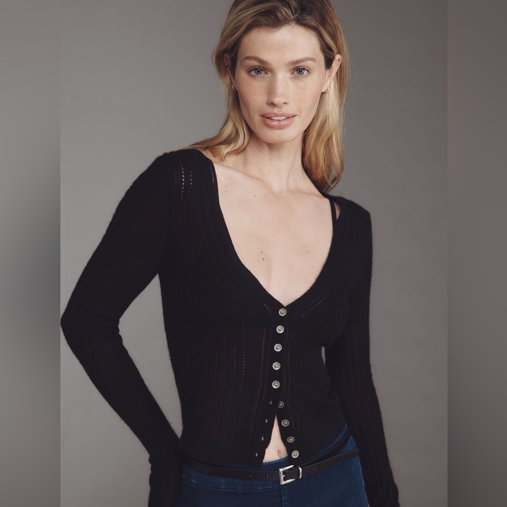 Pilcro Cashmere Blend Pointelle Cardigan Sweater